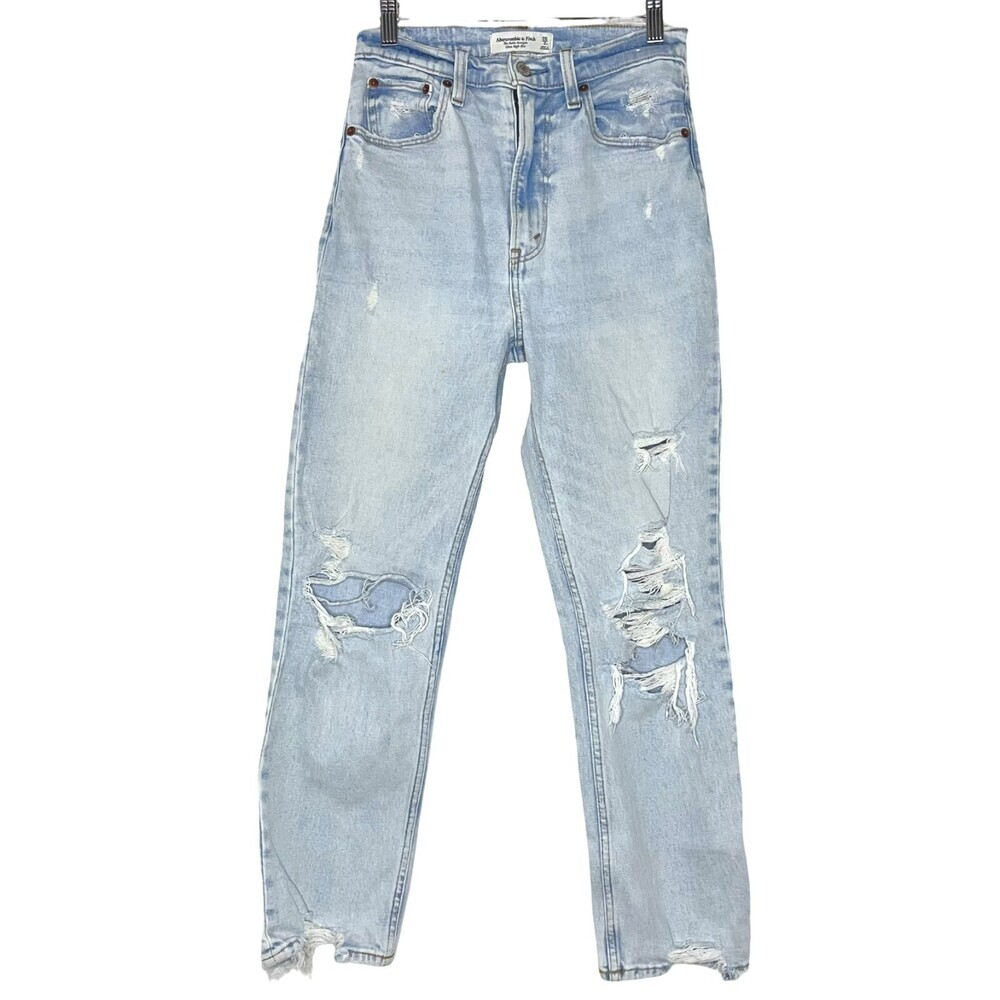 Abercrombie Fitch Ankle Straight Ultra High Rise Women Jeans 26 Bleach Destroyed